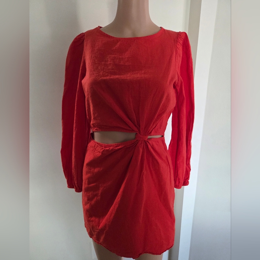 And Now This Orange/Coral Cut Out Mini Dress Size Small Long Sleeve